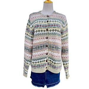 Vintage Fair Isle Cardigan Sweater Tiara International Medium Nordic Grandma Y2K